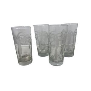 Rolf Glass PALM TREE Etched Cooler Highball Glasses Tumblers Tropical - Set of 4